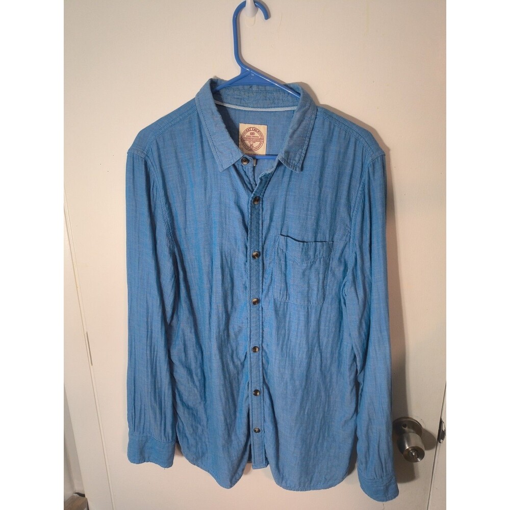 FatFace Chambray Shirt Mens Large L Regular Fit Long Sleeve Light Blue Casual